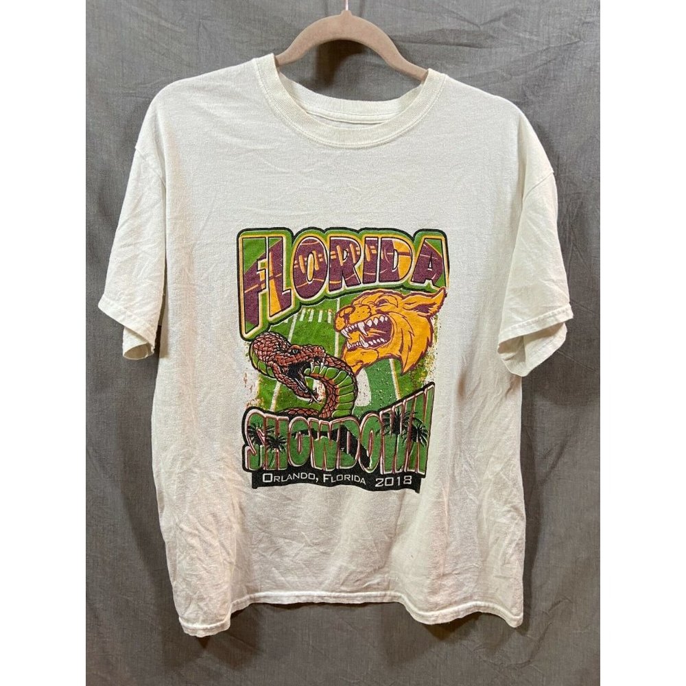 Florida Showdown 2018 Shirt Adult Large White Spell Out Pullover Tee Mens